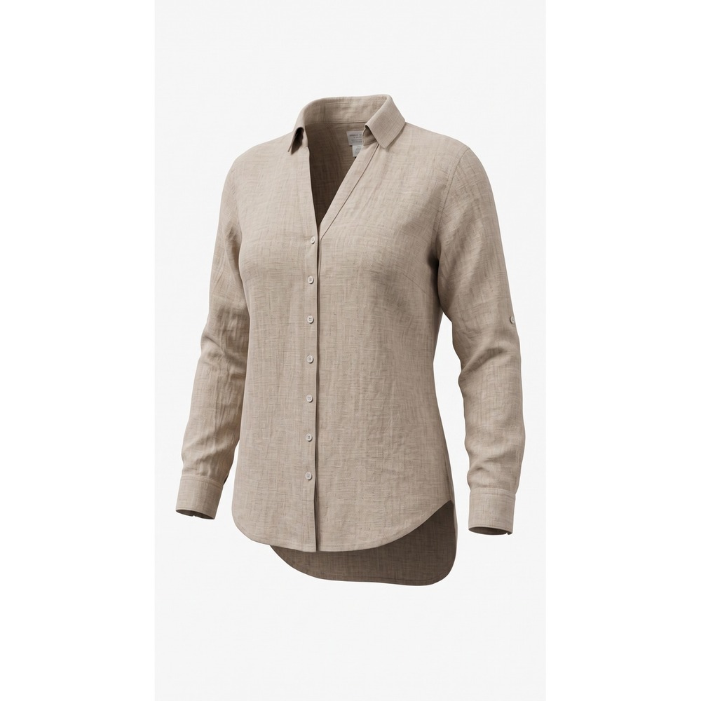 Sigrid Olsen 100% Linen Shirt Women 1X Oatmeal Beige Tunic Button Front High Low